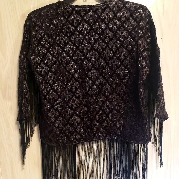 1920s Black Flapper Fringe Vera Moda 3/4 Jacket - Picture 3 of 10